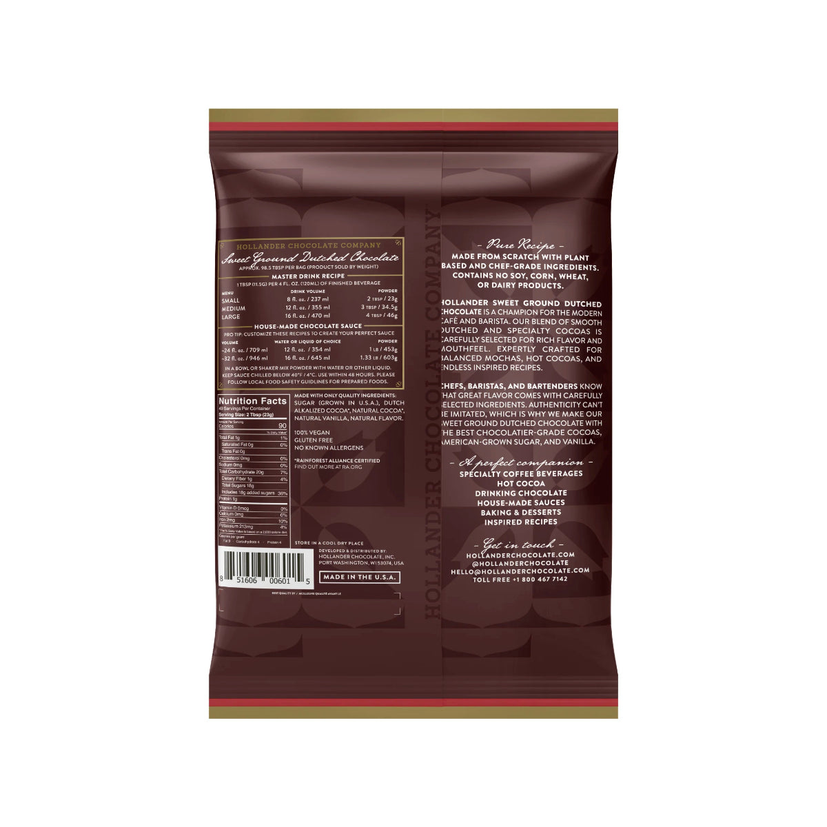 Hollander Sweet Ground Dutched Chocolate – 2.5 lb Bags