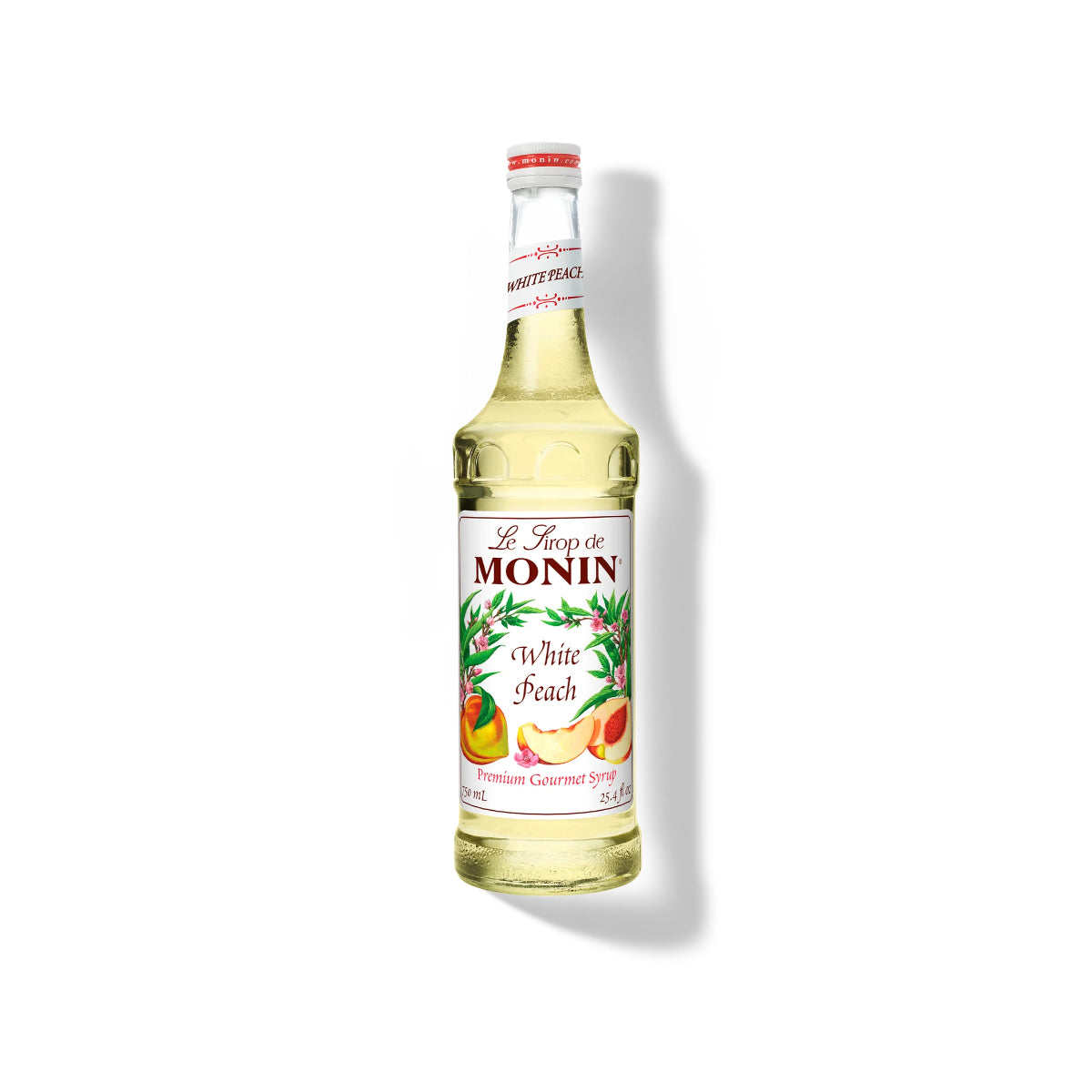 Monin White Peach Syrup 750ml Glass Bottle