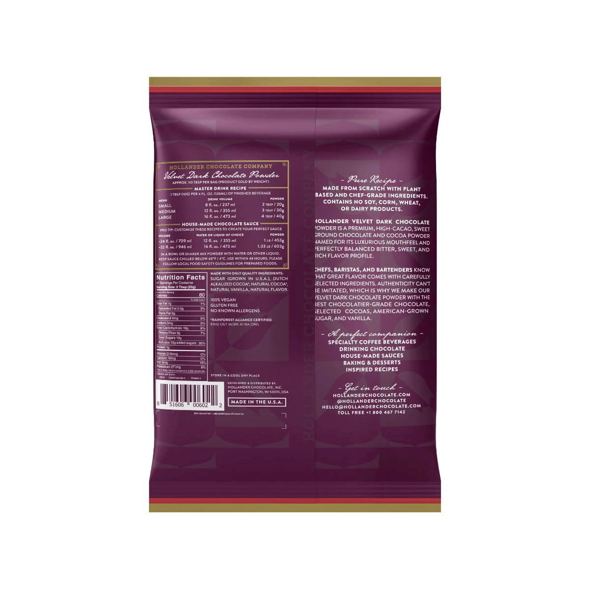 Hollander Velvet Dark Chocolate Café – 2.5 lb Bags