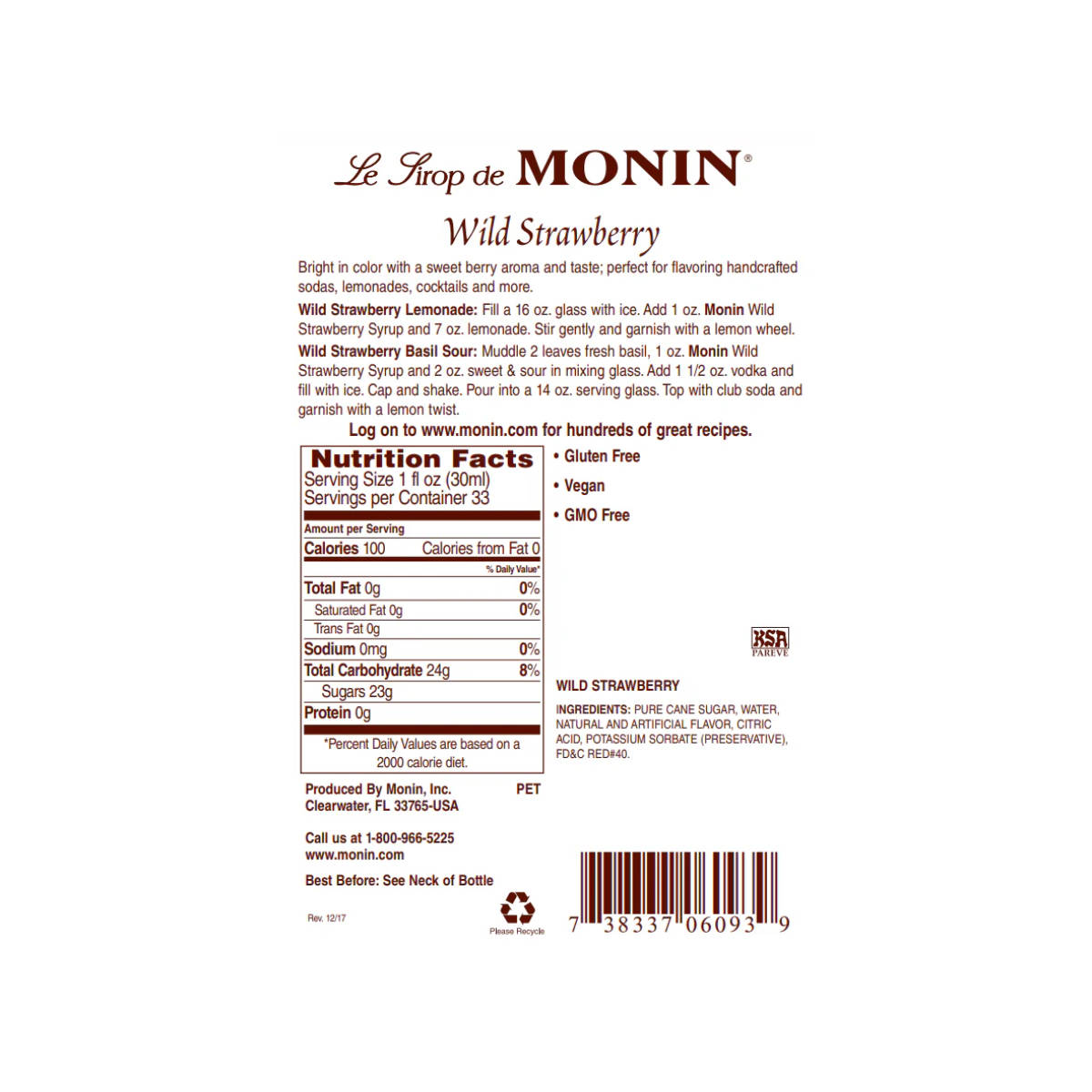 Monin Wild Strawberry1LLabel - The Kitchen Barista 